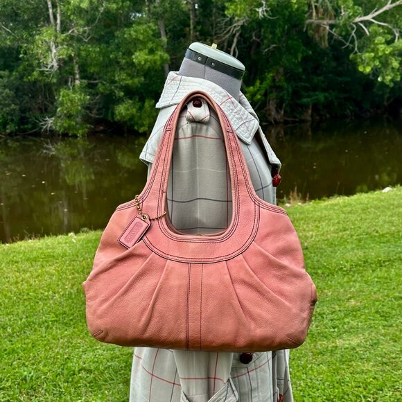 Coach Ergo Leather Pleated Frame Kisslock Satchel Dusty Rose Tattersall 12248 - Picture 1 of 14